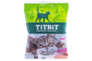 Хрустящие подушечки TitBit для кошек с паштетом из говядины (30 г х 5 шт.)